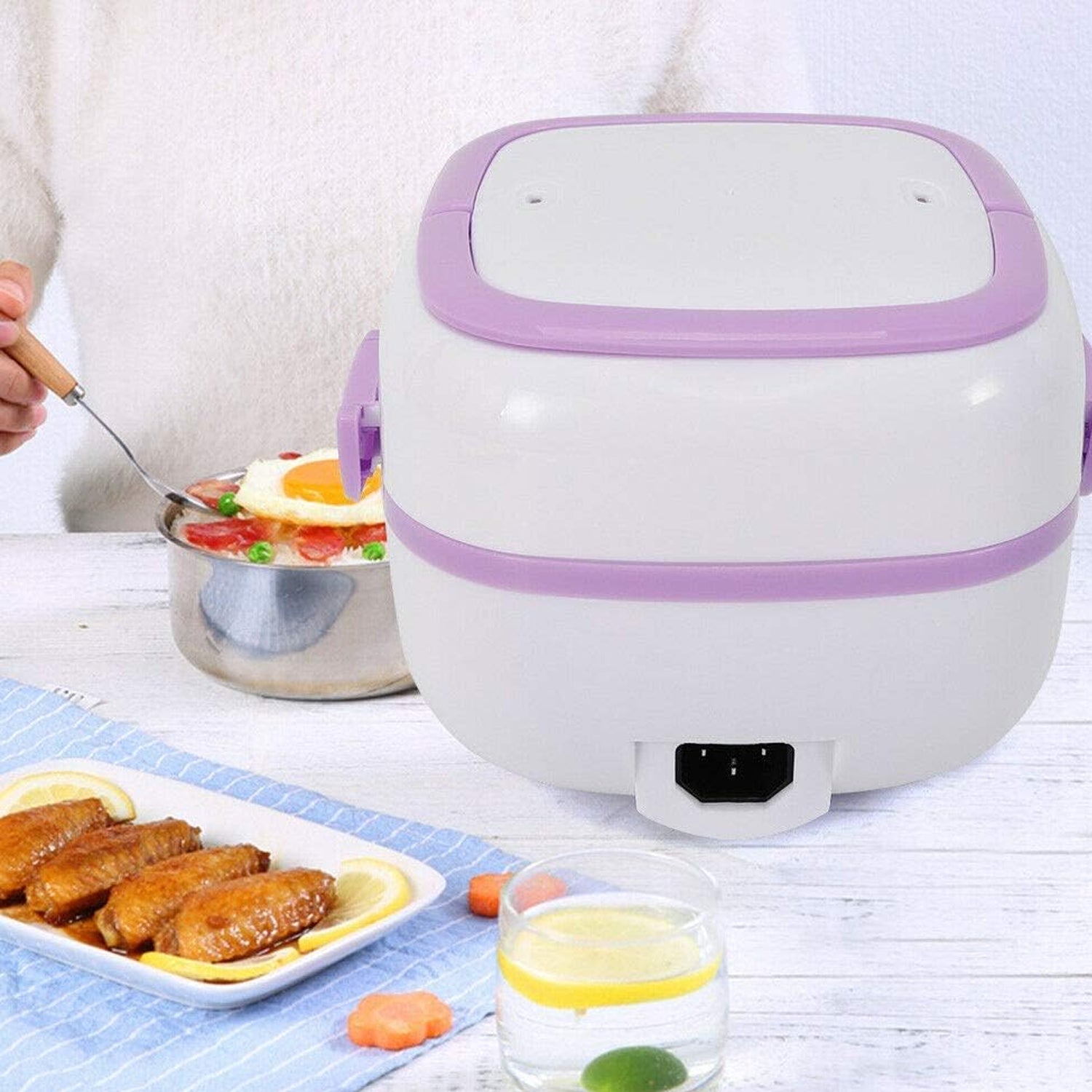 10027 Electric Lunch Box Portable Food Warmer Food Heating Lunch Box Removable Food-grade Stainless Steel Compartments 220v 200w For Car Truck Office 10027 Electric Lunch Box Portable Food Warmer Food Heating Lunch Box Removable Food-grade Stainless Steel Compartments 220v 200w For Car Truck Office